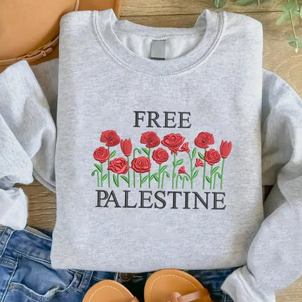 Palestine Wild Flowers Sweatshirt, Embroidered Palestine Floral Sweater, Muslims Gifts
