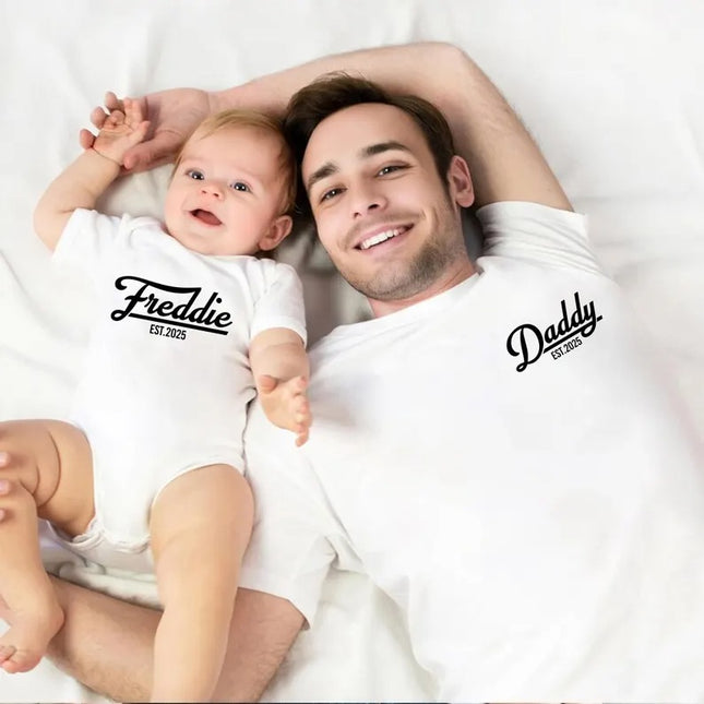Baby Est Bodysuit, Personalized Baby Bodysuit with Year, Father’s Day Baby Outfit