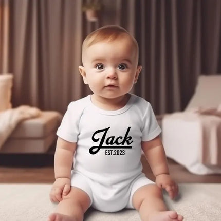 Baby Est Bodysuit, Personalized Baby Bodysuit with Year, Father’s Day Baby Outfit