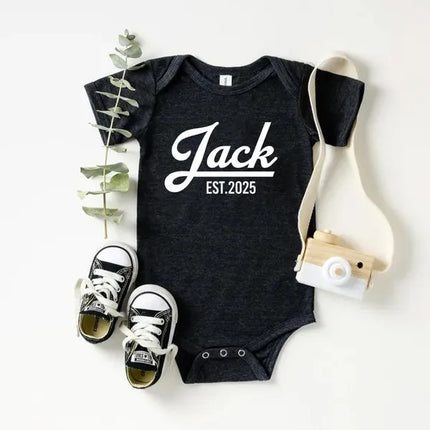 Baby Est Bodysuit, Personalized Baby Bodysuit with Year, Father’s Day Baby Outfit