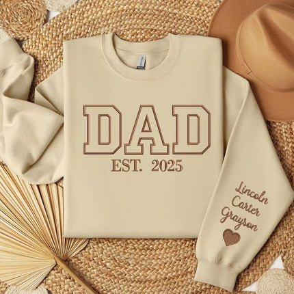 Embroidered Dad Sweatshirt, Personalized Kids Name on Sleeve, Gift for Dad, Father’s Day Gift, Dad Crewneck, New Dad Presents, Gifts for Him