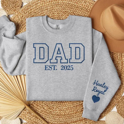 Embroidered Dad Sweatshirt, Personalized Kids Name on Sleeve, Gift for Dad, Father’s Day Gift, Dad Crewneck, New Dad Presents, Gifts for Him
