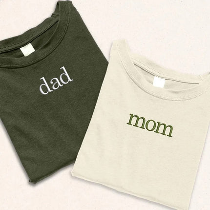 Embroidered Dad Mom Shirts, New Mom Dad T-Shirt, New Parents Gift, Dad Birthday Gifts