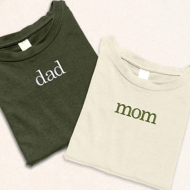 Embroidered Dad Mom Shirts, New Mom Dad T-Shirt, New Parents Gift, Dad Birthday Gifts