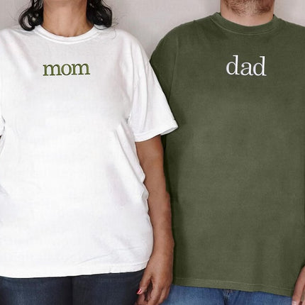 Embroidered Dad Mom Shirts, New Mom Dad T-Shirt, New Parents Gift, Dad Birthday Gifts