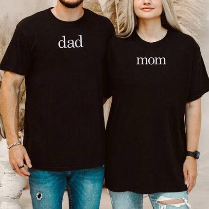 Embroidered Dad Mom Shirts, New Mom Dad T-Shirt, New Parents Gift, Dad Birthday Gifts