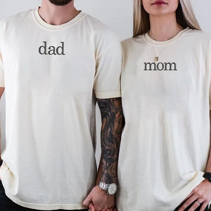 Embroidered Dad Mom Shirts, New Mom Dad T-Shirt, New Parents Gift, Dad Birthday Gifts