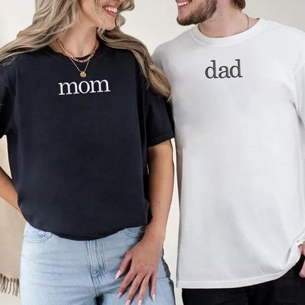 Embroidered Dad Mom Shirts, New Mom Dad T-Shirt, New Parents Gift, Dad Birthday Gifts