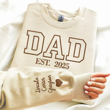 Embroidered Dad Sweatshirt, Personalized Kids Name on Sleeve, Gift for Dad, Father’s Day Gift, Dad Crewneck, New Dad Presents, Gifts for Him