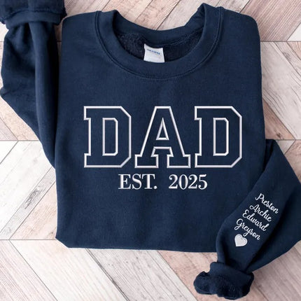Embroidered Dad Sweatshirt, Personalized Kids Name on Sleeve, Gift for Dad, Father’s Day Gift, Dad Crewneck, New Dad Presents, Gifts for Him