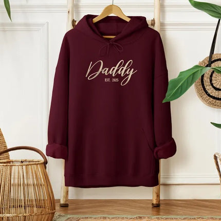 Embroidered Daddy Est 2025 Hoodies – New Dad Hoodie for First Father's Day Gifts for Him
