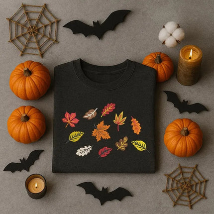 Embroidered Fall Leaves Sweatshirts, Autumn Crewneck for Her or Him, Cozy Thanksgiving & Halloween Gifts, Autumn Fall Birthday Gifts for Her