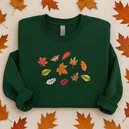 Embroidered Fall Leaves Sweatshirts, Autumn Crewneck for Her or Him, Cozy Thanksgiving & Halloween Gifts, Autumn Fall Birthday Gifts for Her