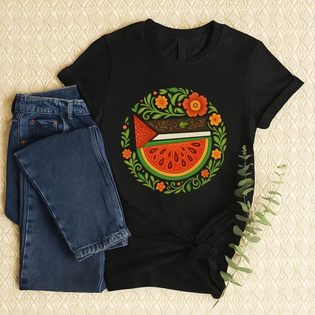 Free Palestine Watermelon T-Shirt – Palestine Floral Shirts for Muslim, Human Rights Gift
