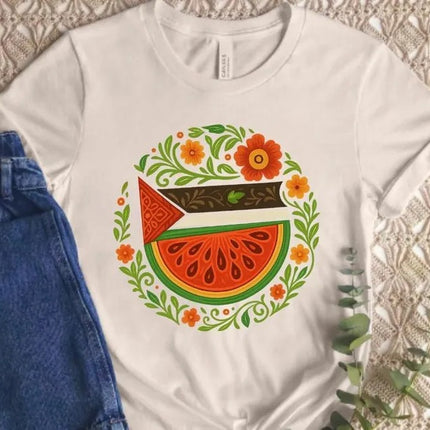 Free Palestine Watermelon T-Shirt – Palestine Floral Shirts for Muslim, Human Rights Gift