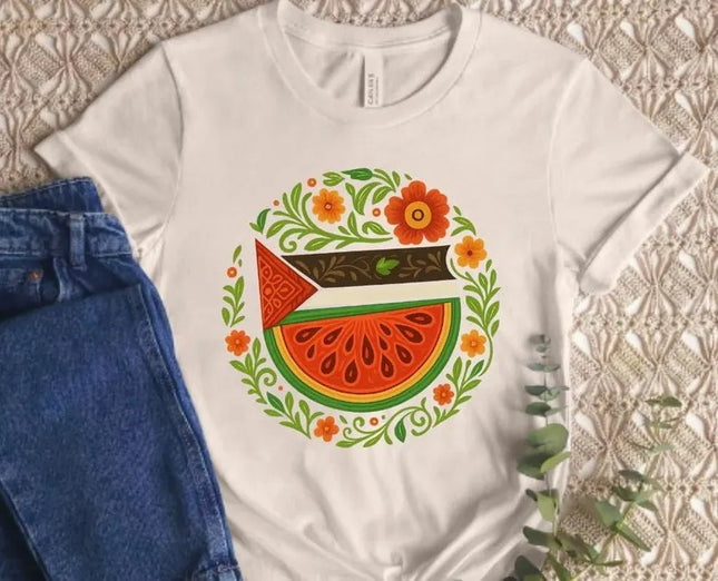 Free Palestine Watermelon T-Shirt – Palestine Floral Shirts for Muslim, Human Rights Gift
