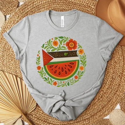 Free Palestine Watermelon T-Shirt – Palestine Floral Shirts for Muslim, Human Rights Gift
