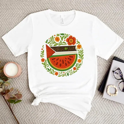 Free Palestine Watermelon T-Shirt – Palestine Floral Shirts for Muslim, Human Rights Gift