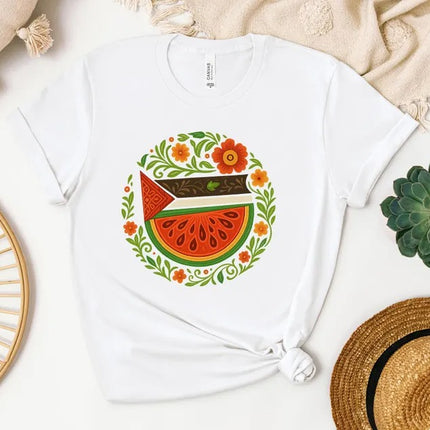 Free Palestine Watermelon T-Shirt – Palestine Floral Shirts for Muslim, Human Rights Gift