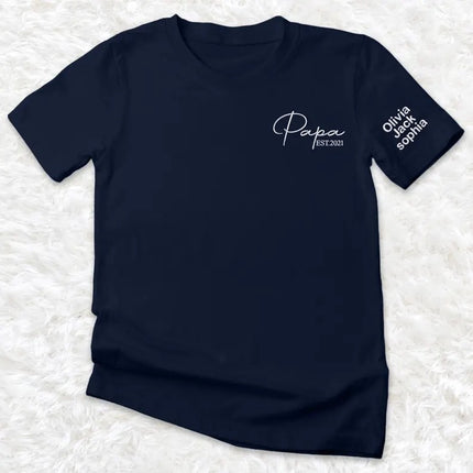 Personalised Papa Embroidered Shirt, Custom Kids Name On Sleeve T-Shirt, Dad Est Year Tee Tops, Funny Gift For Husband, Father's Day Gift