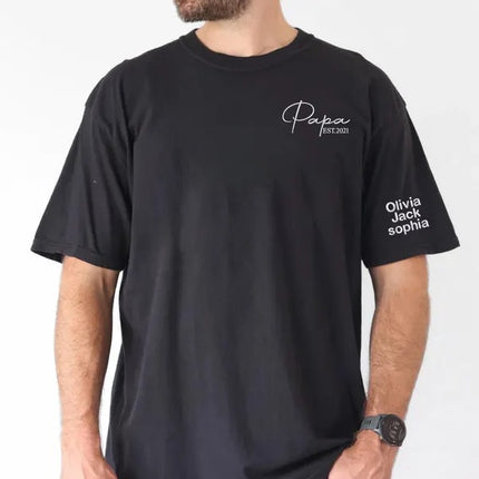 Personalised Papa Embroidered Shirt, Custom Kids Name On Sleeve T-Shirt, Dad Est Year Tee Tops, Funny Gift For Husband, Father's Day Gift