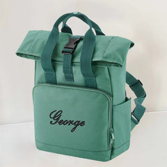 Personalised Backpack, Custom Name or Initials Printed Backpack, Twin Handle Roll-Top Travel Bags, 100 Polyester Bags, Back to School Gifts