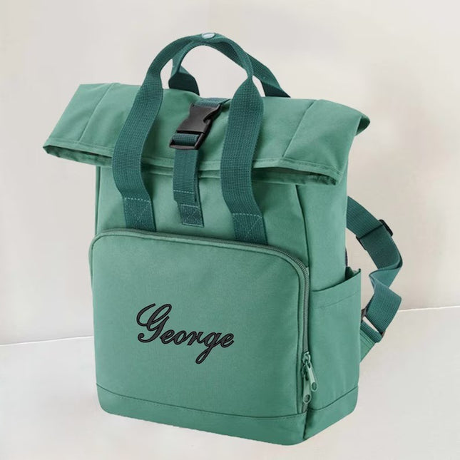 Personalised Backpack, Custom Name or Initials Printed Backpack, Twin Handle Roll-Top Travel Bags, 100 Polyester Bags, Back to School Gifts