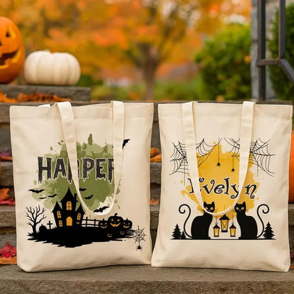 Custom Halloween Tote Bags – Personalised Name Trick‑Or‑Treat Halloween Tote, Fall Gifts