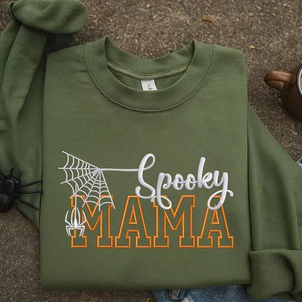 Spooky Mama Embroidered Sweatshirt – Mama Halloween Sweaters, Halloween Fall Gift