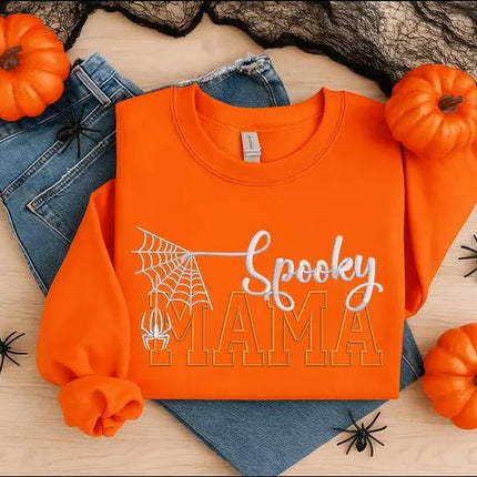 Spooky Mama Embroidered Sweatshirt – Mama Halloween Sweaters, Halloween Fall Gift