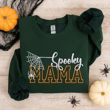 Spooky Mama Embroidered Sweatshirt – Mama Halloween Sweaters, Halloween Fall Gift