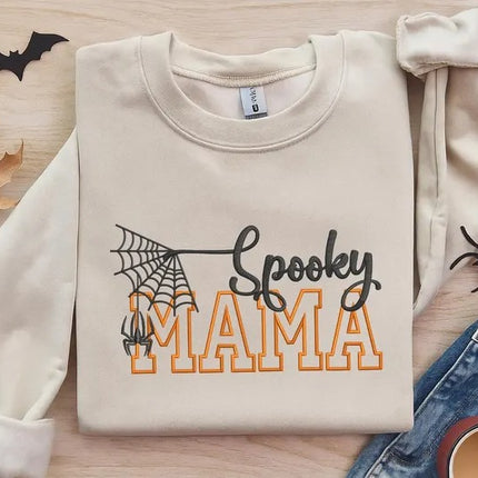 Spooky Mama Embroidered Sweatshirt – Mama Halloween Sweaters, Halloween Fall Gift