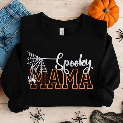 Spooky Mama Embroidered Sweatshirt – Mama Halloween Sweaters, Halloween Fall Gift