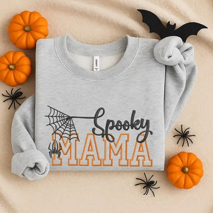 Spooky Mama Embroidered Sweatshirt – Mama Halloween Sweaters, Halloween Fall Gift