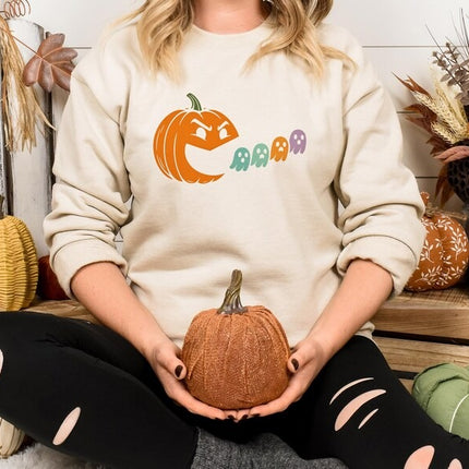 Halloween Spooky Ghost Sweatshirt – Pumpkin Eating Ghost Jumper, Halloween Outfits