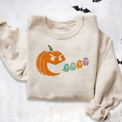 Halloween Spooky Ghost Sweatshirt – Pumpkin Eating Ghost Jumper, Halloween Outfits