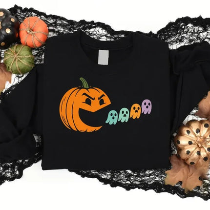 Halloween Spooky Ghost Sweatshirt – Pumpkin Eating Ghost Jumper, Halloween Outfits
