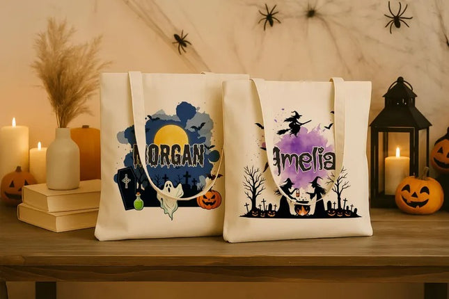 Custom Halloween Tote Bags – Personalised Name Trick‑Or‑Treat Halloween Tote, Fall Gifts