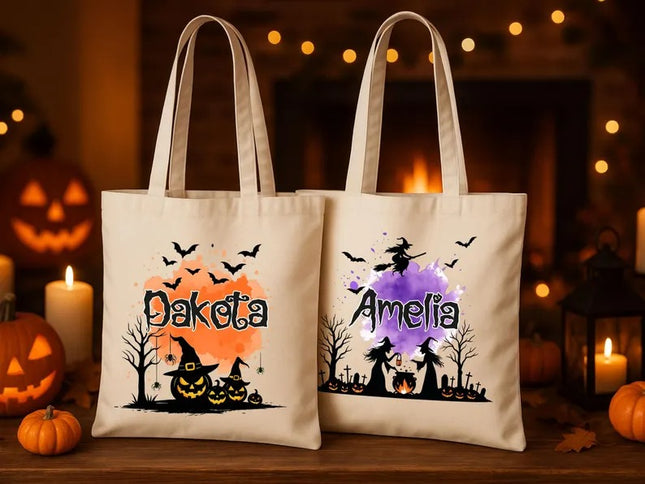 Custom Halloween Tote Bags – Personalised Name Trick‑Or‑Treat Halloween Tote, Fall Gifts