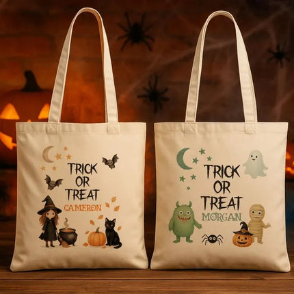 Custom Halloween Trick‑Or‑Treat Tote Bag – Personalized Tote with Name, Gifts for Kids
