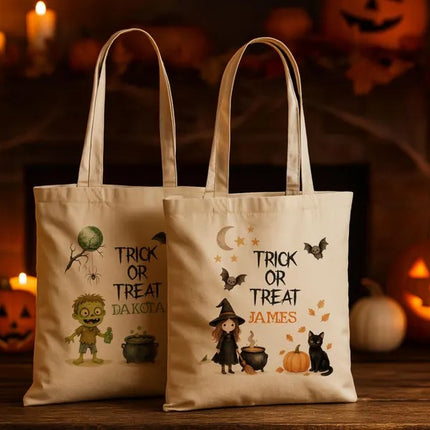 Custom Halloween Trick‑Or‑Treat Tote Bag – Personalized Tote with Name, Gifts for Kids