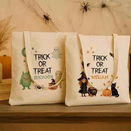 Custom Halloween Trick‑Or‑Treat Tote Bag – Personalized Tote with Name, Gifts for Kids