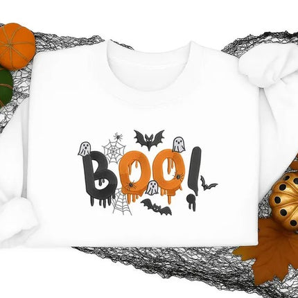 Embroidered Halloween Boo Sweatshirt – Spooky Bat Ghost Crewneck Sweater, Halloween Gifts