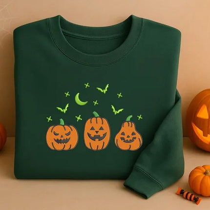 Halloween Pumpkins Embroidered Sweatshirt – Glow In The Dark Halloween Sweater