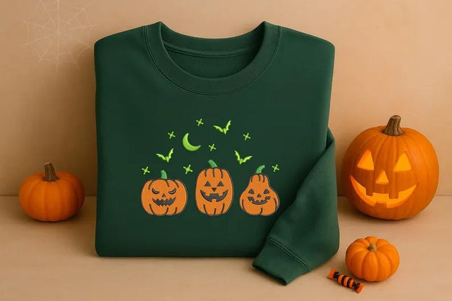 Halloween Pumpkins Embroidered Sweatshirt – Glow In The Dark Halloween Sweater