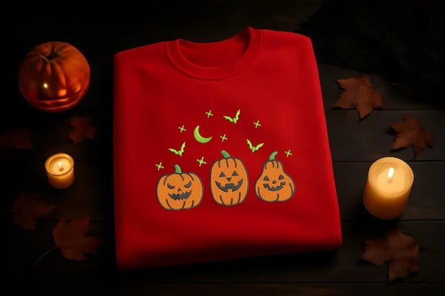 Halloween Pumpkins Embroidered Sweatshirt – Glow In The Dark Halloween Sweater