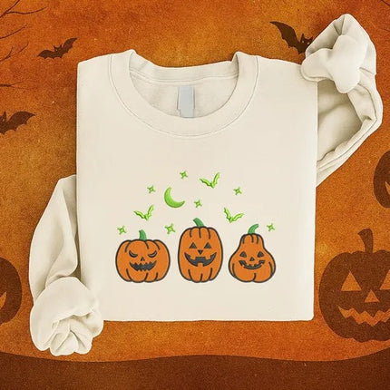 Halloween Pumpkins Embroidered Sweatshirt – Glow In The Dark Halloween Sweater
