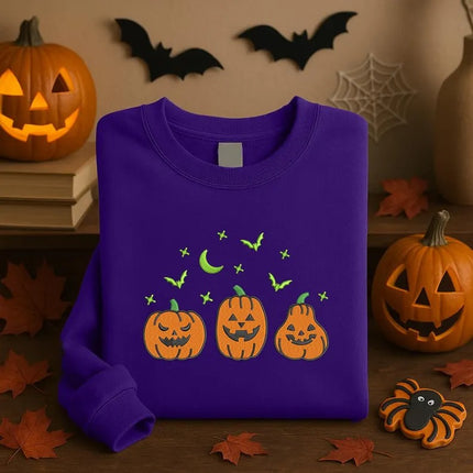 Halloween Pumpkins Embroidered Sweatshirt – Glow In The Dark Halloween Sweater
