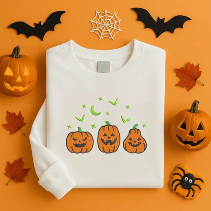 Halloween Pumpkins Embroidered Sweatshirt – Glow In The Dark Halloween Sweater