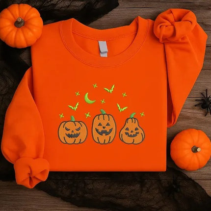 Halloween Pumpkins Embroidered Sweatshirt – Glow In The Dark Halloween Sweater